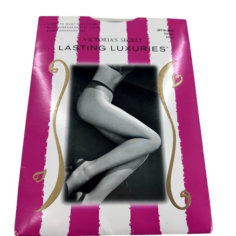 * New Vintage Victoria's Secret Lasting Luxuries Jet Black Pantyhose Size Small